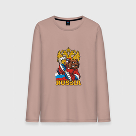 Мужской лонгслив хлопок с принтом Хоккей   Russia в Белгороде, 100% хлопок |  | Тематика изображения на принте: bear | hockey | russia | герб | животные | медведь | мишка | патриот | россия | россиянин | русская | русский | спорт | страна | триколор | флаг | хоккеист | хоккей