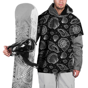 Накидка на куртку 3D с принтом Ракушки, паттерн в Тюмени, 100% полиэстер |  | дудл | море | морские | паттерн | раковины | ракушки | скетч | узор | черно белый