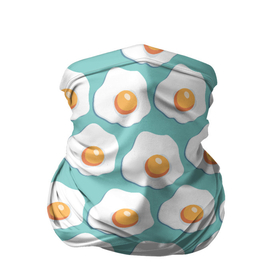 Бандана-труба 3D с принтом Яичница, паттерн на голубом фоне в Санкт-Петербурге, 100% полиэстер, ткань с особыми свойствами — Activecool | плотность 150‒180 г/м2; хорошо тянется, но сохраняет форму | Тематика изображения на принте: белок | глазунья | еда | жареные | желток | забавный | паттерн | узор | яичница | яйца