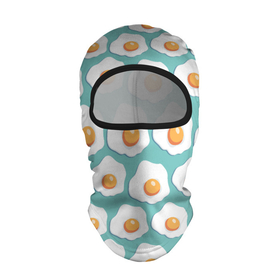 Балаклава 3D с принтом Яичница, паттерн на голубом фоне в Санкт-Петербурге, 100% полиэстер, ткань с особыми свойствами — Activecool | плотность 150–180 г/м2; хорошо тянется, но при этом сохраняет форму. Закрывает шею, вокруг отверстия для глаз кайма. Единый размер | белок | глазунья | еда | жареные | желток | забавный | паттерн | узор | яичница | яйца