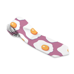 Галстук 3D с принтом Яичница, паттерн на розовом фоне в Тюмени, 100% полиэстер | Длина 148 см; Плотность 150-180 г/м2 | Тематика изображения на принте: белок | глазунья | еда | жареные | желток | забавный | паттерн | узор | яичница | яйца