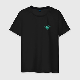 Мужская футболка хлопок с принтом Алоэ, маленький значок в Новосибирске, 100% хлопок | прямой крой, круглый вырез горловины, длина до линии бедер, слегка спущенное плечо. | Тематика изображения на принте: алоэ | зеленый | значек | кактус | маленький | растение | суккулент