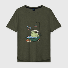 Мужская футболка хлопок Oversize с принтом ЛЯГУШКА В ВАННОЙ в Кировске, 100% хлопок | свободный крой, круглый ворот, “спинка” длиннее передней части | animal | frog | shower | toad | душ | жаба | животное | лягушка