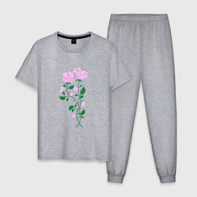 Мужская пижама хлопок с принтом Влюблённые розы в Новосибирске, 100% хлопок | брюки и футболка прямого кроя, без карманов, на брюках мягкая резинка на поясе и по низу штанин
 | flowers | love | roses | любовь | розы | цветы