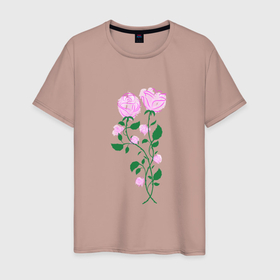 Мужская футболка хлопок с принтом Влюблённые розы в Новосибирске, 100% хлопок | прямой крой, круглый вырез горловины, длина до линии бедер, слегка спущенное плечо. | flowers | love | roses | любовь | розы | цветы