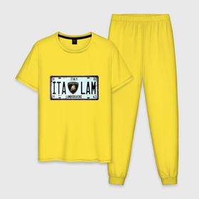 Мужская пижама хлопок с принтом Lamborghini   Numder   Italy в Тюмени, 100% хлопок | брюки и футболка прямого кроя, без карманов, на брюках мягкая резинка на поясе и по низу штанин
 | italy | lamborghini | logotype | number | италия | ламборгини | логотип | номер