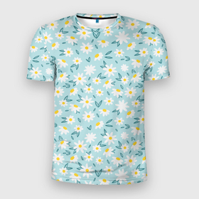 Мужская футболка 3D Slim с принтом Весенние ромашки , 100% полиэстер с улучшенными характеристиками | приталенный силуэт, круглая горловина, широкие плечи, сужается к линии бедра | Тематика изображения на принте: паттерн | природа | ромашка | солнышко | цветики | цветы
