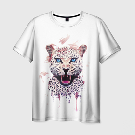 Мужская футболка 3D с принтом Звездный гепард в Екатеринбурге, 100% полиэфир | прямой крой, круглый вырез горловины, длина до линии бедер | Тематика изображения на принте: гепард | дикая кошка | кошка | крупная кошка | оскал