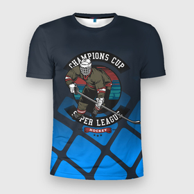 Мужская футболка 3D Slim с принтом Хоккей супер  лига в Кировске, 100% полиэстер с улучшенными характеристиками | приталенный силуэт, круглая горловина, широкие плечи, сужается к линии бедра | лед | супер лига | хоккеист | хоккей | шайба