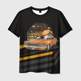 Мужская футболка 3D с принтом Оранжевый классический  авто в Белгороде, 100% полиэфир | прямой крой, круглый вырез горловины, длина до линии бедер | авто | автомобиль | классика | старая машина | старое авто