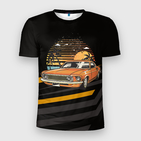 Мужская футболка 3D Slim с принтом Оранжевый классический  авто в Петрозаводске, 100% полиэстер с улучшенными характеристиками | приталенный силуэт, круглая горловина, широкие плечи, сужается к линии бедра | Тематика изображения на принте: авто | автомобиль | классика | старая машина | старое авто