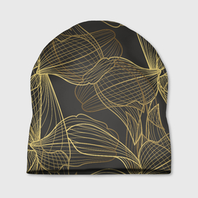 Шапка 3D с принтом Цветы, линии, узоры в Екатеринбурге, 100% полиэстер | универсальный размер, печать по всей поверхности изделия | абстракция | графика | золото | линии | узоры | цветы