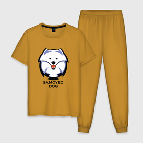 Мужская пижама хлопок с принтом Самоед Team в Екатеринбурге, 100% хлопок | брюки и футболка прямого кроя, без карманов, на брюках мягкая резинка на поясе и по низу штанин
 | домашние животные | животные | самоед | самоедская собака | собака