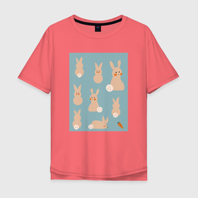 Мужская футболка хлопок Oversize с принтом Пасхальные зайчики в Петрозаводске, 100% хлопок | свободный крой, круглый ворот, “спинка” длиннее передней части | весна | кролик | морковь | пасха | пасхальное яйцо | праздник