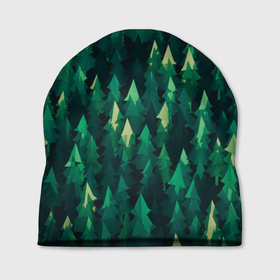 Шапка 3D с принтом Еловый лес   spruce forest , 100% полиэстер | универсальный размер, печать по всей поверхности изделия | дерево | деревья | елка | елки | еловый лес | зелёный | зеленый лес | лес | лес минимализм | лесок | лесочек | цвет