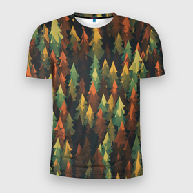 Мужская футболка 3D Slim с принтом Spruce forest в Белгороде, 100% полиэстер с улучшенными характеристиками | приталенный силуэт, круглая горловина, широкие плечи, сужается к линии бедра | дерево | деревья | елка | елки | еловый лес | зелёный | зеленый лес | лес | лес минимализм | лесок | лесочек | цвет