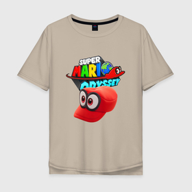 Мужская футболка хлопок Oversize с принтом Super Mario Odyssey   Nintendo   Бейсболка , 100% хлопок | свободный крой, круглый ворот, “спинка” длиннее передней части | baseball cap | eyes | nintendo | odyssey | super mario | video game | бейсболка | видеоигра | глаза | нинтендо | супер марио