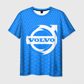 Мужская футболка 3D с принтом VOLVO + Соты в Новосибирске, 100% полиэфир | прямой крой, круглый вырез горловины, длина до линии бедер | auto | logo | moto | symbol | volvo | авто | автомобиль | вольво | гонки | знак | лого | логотип | логотипы | марка | машина | мото | символ | символы | соты