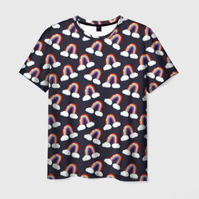 Мужская футболка 3D с принтом Радуга, паттерн в Кировске, 100% полиэфир | прямой крой, круглый вырез горловины, длина до линии бедер | дудл | на облаках | облака | паттерн | радуга | узор
