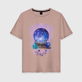 Женская футболка хлопок Oversize с принтом Фиолетовый магический шар в Белгороде, 100% хлопок | свободный крой, круглый ворот, спущенный рукав, длина до линии бедер
 | волшебная палочка | зелье | кристаллы | магический | магический шар | магия | мистика | мистический | стеклянный шар