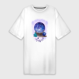 Платье-футболка хлопок с принтом Фиолетовый магический шар в Санкт-Петербурге,  |  | волшебная палочка | зелье | кристаллы | магический | магический шар | магия | мистика | мистический | стеклянный шар