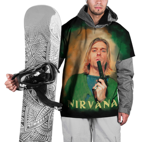 Накидка на куртку 3D с принтом Nirvana   Kurt Cobain with a gun в Санкт-Петербурге, 100% полиэстер |  | grunge | guns | kurt cobain | music | nirvana | portrait | rock | smells like teen spirit | арт | гранж | курт кобейн | мужчины | музыка | надписи | нирвана | портрет | пушки | рок
