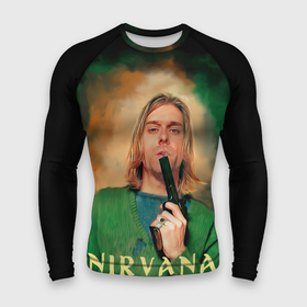 Мужской рашгард 3D с принтом Nirvana  Kurt Cobain with a gun ,  |  | grunge | guns | kurt cobain | music | nirvana | portrait | rock | smells like teen spirit | арт | гранж | курт кобейн | мужчины | музыка | надписи | нирвана | портрет | пушки | рок