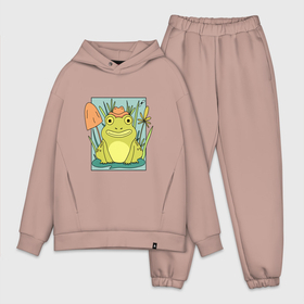 Мужской костюм хлопок OVERSIZE с принтом ЛЯГУШКА В ШЛЯПЕ ,  |  | animal | flower | freshwater | frog | hat | reed | toad | жаба | животное | камыш | лягушка | пресноводная | цветок | шляпа