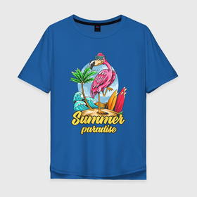 Мужская футболка хлопок Oversize с принтом Summer Paradise   Фламинго в Тюмени, 100% хлопок | свободный крой, круглый ворот, “спинка” длиннее передней части | flamingo | paradise | summer | лето | море | отдых | отпуск | пальма | пляж | птица | рай | розовый | фламинго