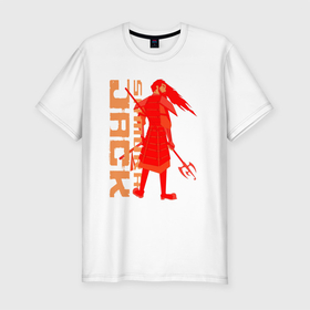 Мужская футболка хлопок Slim с принтом Samurai Jack Red Warrior в Петрозаводске, 92% хлопок, 8% лайкра | приталенный силуэт, круглый вырез ворота, длина до линии бедра, короткий рукав | aku | animated series | cn_3138489_006275 | demon | jack | mult | samurai | samurai jack | shtatcn | the samurai | аку | демон | джек | мульт | мультик | мультфильм | самурай | самурай джек