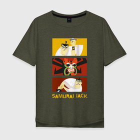 Мужская футболка хлопок Oversize с принтом Aku and Jack в Тюмени, 100% хлопок | свободный крой, круглый ворот, “спинка” длиннее передней части | Тематика изображения на принте: aku | animated series | cn_3138507_006275 | demon | jack | mult | samurai | samurai jack | shtatcn | the samurai | аку | демон | джек | мульт | мультик | мультфильм | самурай | самурай джек