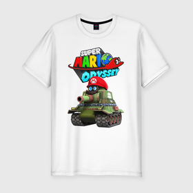 Мужская футболка хлопок Slim с принтом Tank   Super Mario Odyssey в Новосибирске, 92% хлопок, 8% лайкра | приталенный силуэт, круглый вырез ворота, длина до линии бедра, короткий рукав | eyes | moustache | super mario | tank | video game | видеоигра | глаза | супер марио | танк | усы