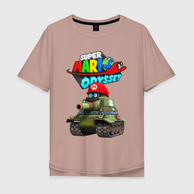 Мужская футболка хлопок Oversize с принтом Tank   Super Mario Odyssey в Кировске, 100% хлопок | свободный крой, круглый ворот, “спинка” длиннее передней части | eyes | moustache | super mario | tank | video game | видеоигра | глаза | супер марио | танк | усы