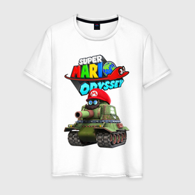 Мужская футболка хлопок с принтом Tank   Super Mario Odyssey в Тюмени, 100% хлопок | прямой крой, круглый вырез горловины, длина до линии бедер, слегка спущенное плечо. | eyes | moustache | super mario | tank | video game | видеоигра | глаза | супер марио | танк | усы