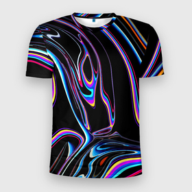 Мужская футболка 3D Slim с принтом Vanguard pattern   Neon в Кировске, 100% полиэстер с улучшенными характеристиками | приталенный силуэт, круглая горловина, широкие плечи, сужается к линии бедра | abstraction | fashion | neon | pattern | vanguard | абстракция | авангард | мода | неон | узор