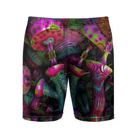 Мужские шорты спортивные с принтом Вот такие грибочки   Pattern   Психоделика ,  |  | color | fashion | mushroom | pattern | грибы | мода | узор | цвет