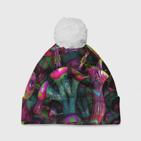 Шапка 3D c помпоном с принтом Вот такие грибочки   Pattern   Психоделика , 100% полиэстер | универсальный размер, печать по всей поверхности изделия | Тематика изображения на принте: color | fashion | mushroom | pattern | грибы | мода | узор | цвет