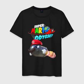 Мужская футболка хлопок с принтом Super Mario Odyssey   Bullet Bill   Nintendo в Курске, 100% хлопок | прямой крой, круглый вырез горловины, длина до линии бедер, слегка спущенное плечо. | bill | bullet | eyes | moustache | odyssey | super mario | video game | билл | видеоигра | глаза | пуля | супер марио | усы
