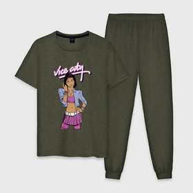 Мужская пижама хлопок с принтом GTA 3 Girl в Тюмени, 100% хлопок | брюки и футболка прямого кроя, без карманов, на брюках мягкая резинка на поясе и по низу штанин
 | girl | gta | gta 3 | vice city | вайс сити | гирла | гта | гта 3