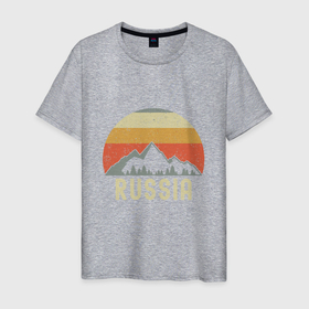 Мужская футболка хлопок с принтом Russia   Nature в Курске, 100% хлопок | прямой крой, круглый вырез горловины, длина до линии бедер, слегка спущенное плечо. | russia | горы | патриот | природа | россия | россиянин | русская | русский | страна | триколор | турист | флаг