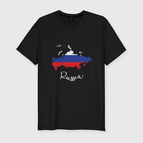 Мужская футболка хлопок Slim с принтом Map Russia в Кировске, 92% хлопок, 8% лайкра | приталенный силуэт, круглый вырез ворота, длина до линии бедра, короткий рукав | Тематика изображения на принте: russia | патриот | россия | россиянин | русская | русский | страна | триколор | флаг
