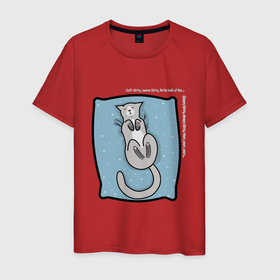Мужская футболка хлопок с принтом Котёнок спит , 100% хлопок | прямой крой, круглый вырез горловины, длина до линии бедер, слегка спущенное плечо. | животное | зверь | кот | котенок | кошка | любимец | мило | милота | милый | питомец