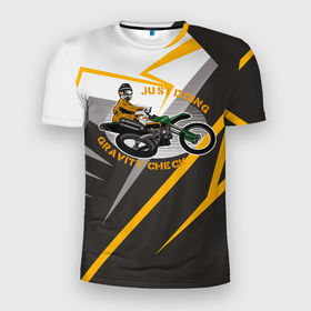 Мужская футболка 3D Slim с принтом Мотокросс  Экстрим в Тюмени, 100% полиэстер с улучшенными характеристиками | приталенный силуэт, круглая горловина, широкие плечи, сужается к линии бедра | moto | мото | мотокросс | мотоцикл | мотоциклист | экстрим