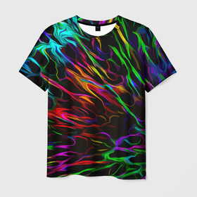 Мужская футболка 3D с принтом Neon pattern   Vanguard в Петрозаводске, 100% полиэфир | прямой крой, круглый вырез горловины, длина до линии бедер | abstraction | fashion | neon | pattern | texture | абстракция | мода | неон | текстура | узор