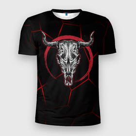 Мужская футболка 3D Slim с принтом Череп   буйвола , 100% полиэстер с улучшенными характеристиками | приталенный силуэт, круглая горловина, широкие плечи, сужается к линии бедра | буйвол | рога | трофей | череп | череп и рога