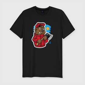 Мужская футболка хлопок Slim с принтом Медведь дровосек в Курске, 92% хлопок, 8% лайкра | приталенный силуэт, круглый вырез ворота, длина до линии бедра, короткий рукав | дровосек | медведь | мишка | топор