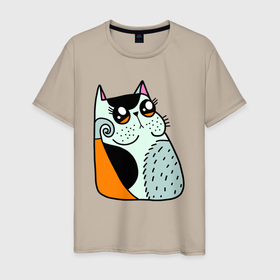 Мужская футболка хлопок с принтом Абстрактный  котик , 100% хлопок | прямой крой, круглый вырез горловины, длина до линии бедер, слегка спущенное плечо. | Тематика изображения на принте: абстрактный кот | кот | котенок | котик | кошка