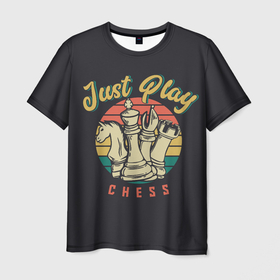 Мужская футболка 3D с принтом Just Play (Шахматы) в Новосибирске, 100% полиэфир | прямой крой, круглый вырез горловины, длина до линии бедер | 64 клетки | chess | владимир крамник | гари каспаров | гроссмейстер | игра | король | ладья | математика | михаил ботвинник | мозг | мысль | пешка | разум | ферзь | чёрно белые | шах и мат | шахматист