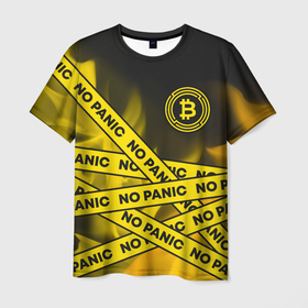 Мужская футболка 3D с принтом БЕЗ ПАНИКИ   БИТКОЙН + Огонь (Ленты) в Белгороде, 100% полиэфир | прямой крой, круглый вырез горловины, длина до линии бедер | bitcoin | btc | crypto | альт | без паники | биткойн | блокчейн | валюта | деньги | койн | койны | крипта | крипто | криптовалюты | кэш | ленты | мем | мемы | монета | монеты | огонь | пламя | полосы | трейдинг