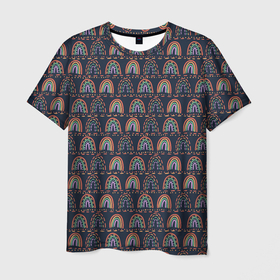Мужская футболка 3D с принтом Дудл радуга, узор в Курске, 100% полиэфир | прямой крой, круглый вырез горловины, длина до линии бедер | дудл | линии | паттерн | радуга | точки | узор | этнический